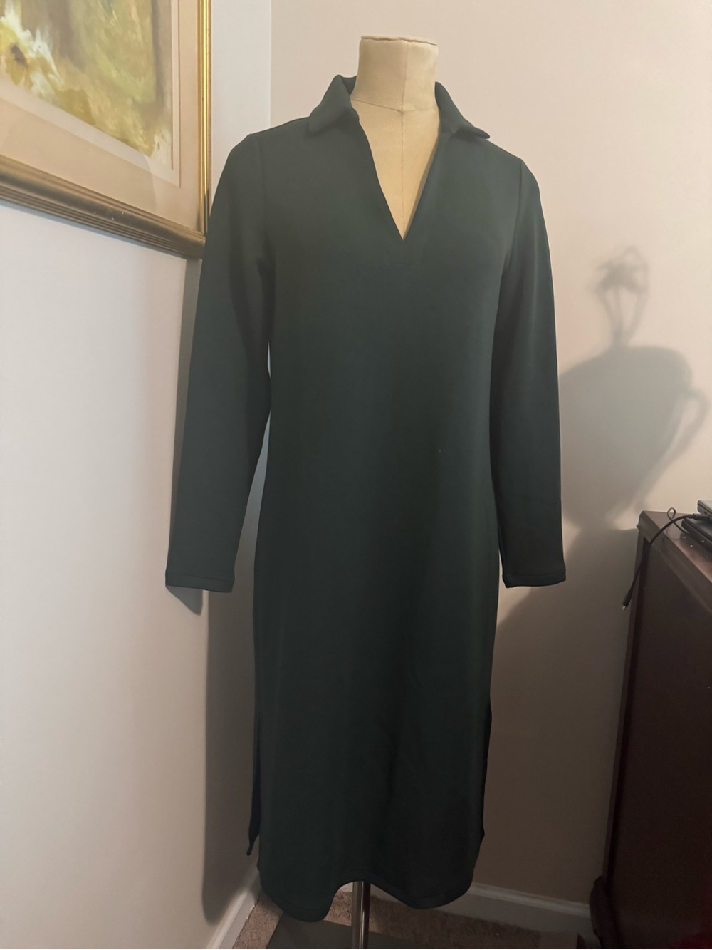 Spanx Air Essentials Essex Green Long Sleeve Collar Midi Tunic Dress Size Medium